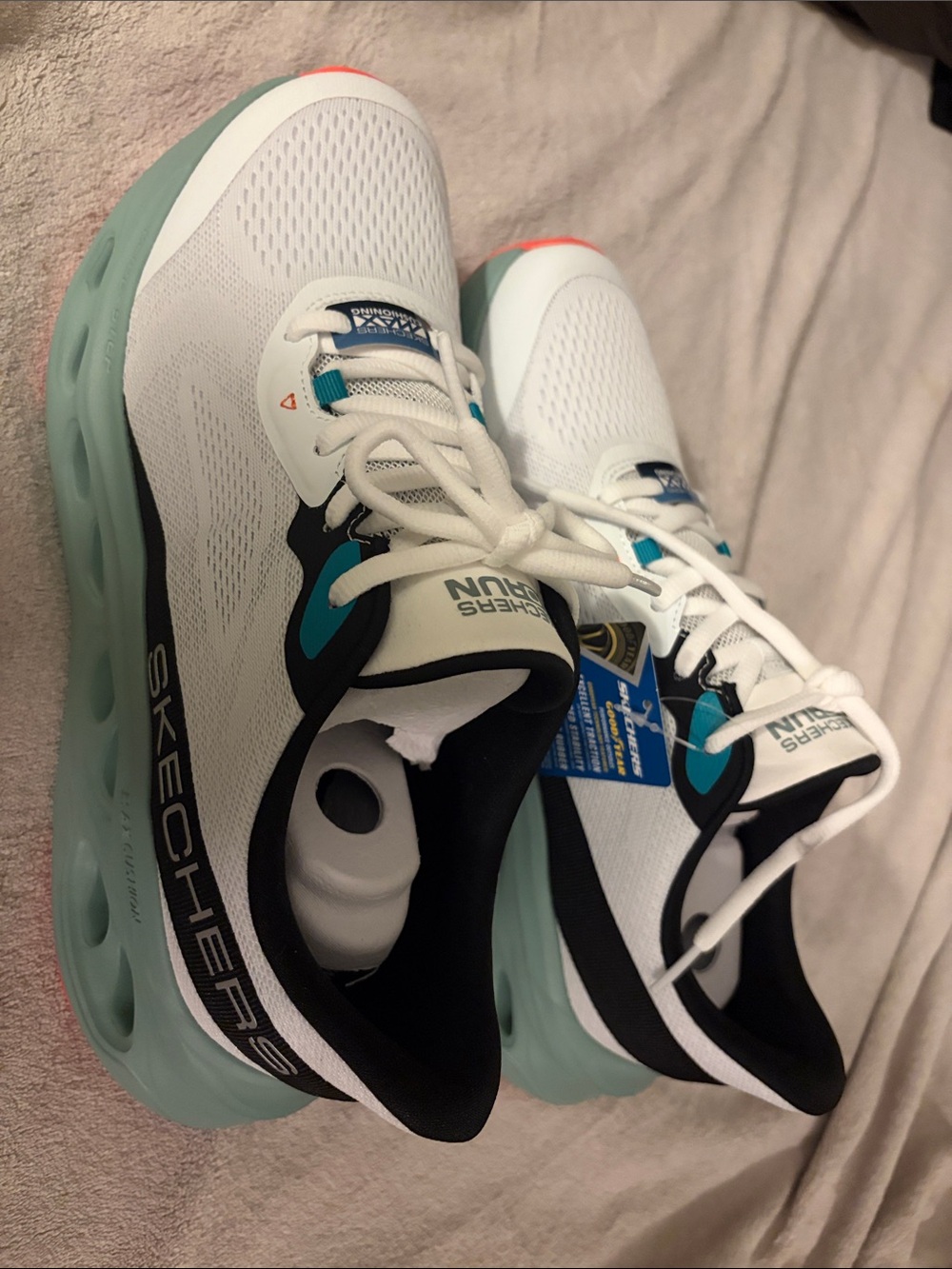 Skechers White Teal Coral Athletic Running Sneakers